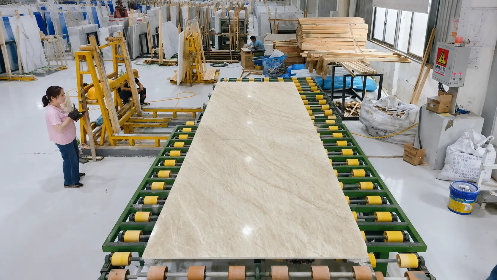 Taj Mahal Quartzite slab quality inspection before fabrication
