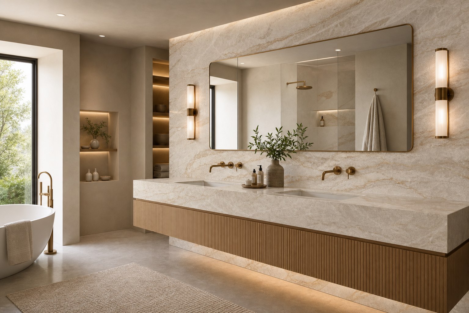 Taj Mahal quartzite bathroom vanity material visualization